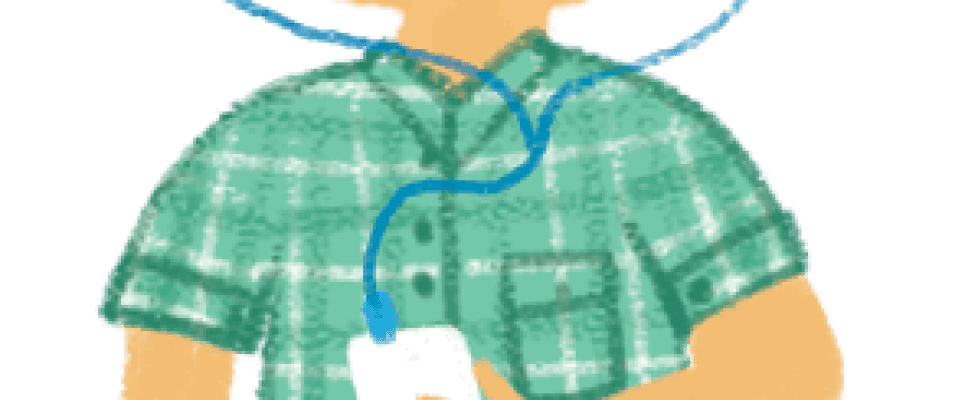 Illustration: boy with headphones and mediaplayer