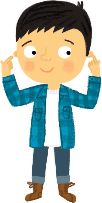 Illustration: Boy pointing to his ears