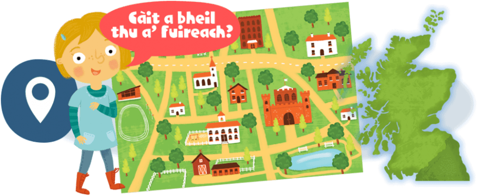 header-community-sml Girl with town map asking where you live (in Gaelic)